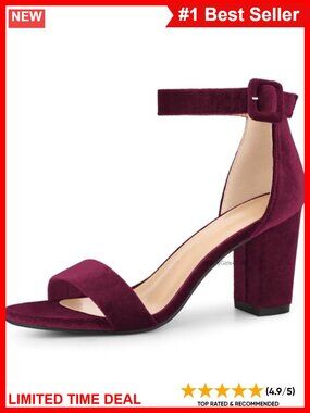 Women's Chunky Heel Sandals Faux Velvet Ankle Strap Party Shoes